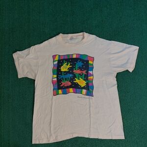 VINTAGE 1995 Myrtle Beach South Carolina Colorful Fish Light Peach Colored T Shi